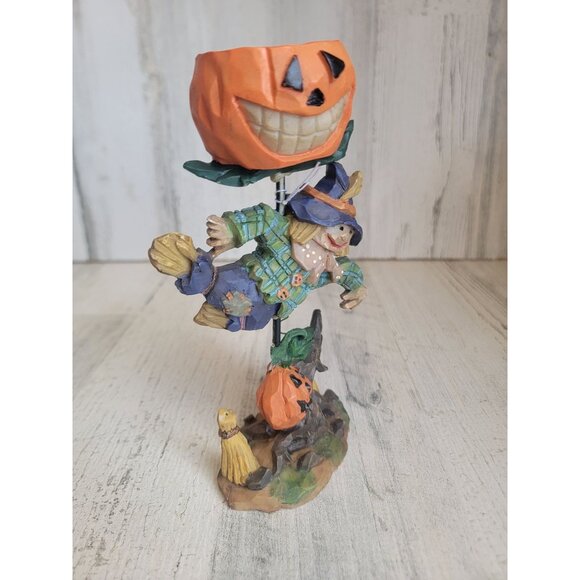 Folk art scarecrow pumpkin tealight‎ holder Halloween decor - Picture 3 of 8